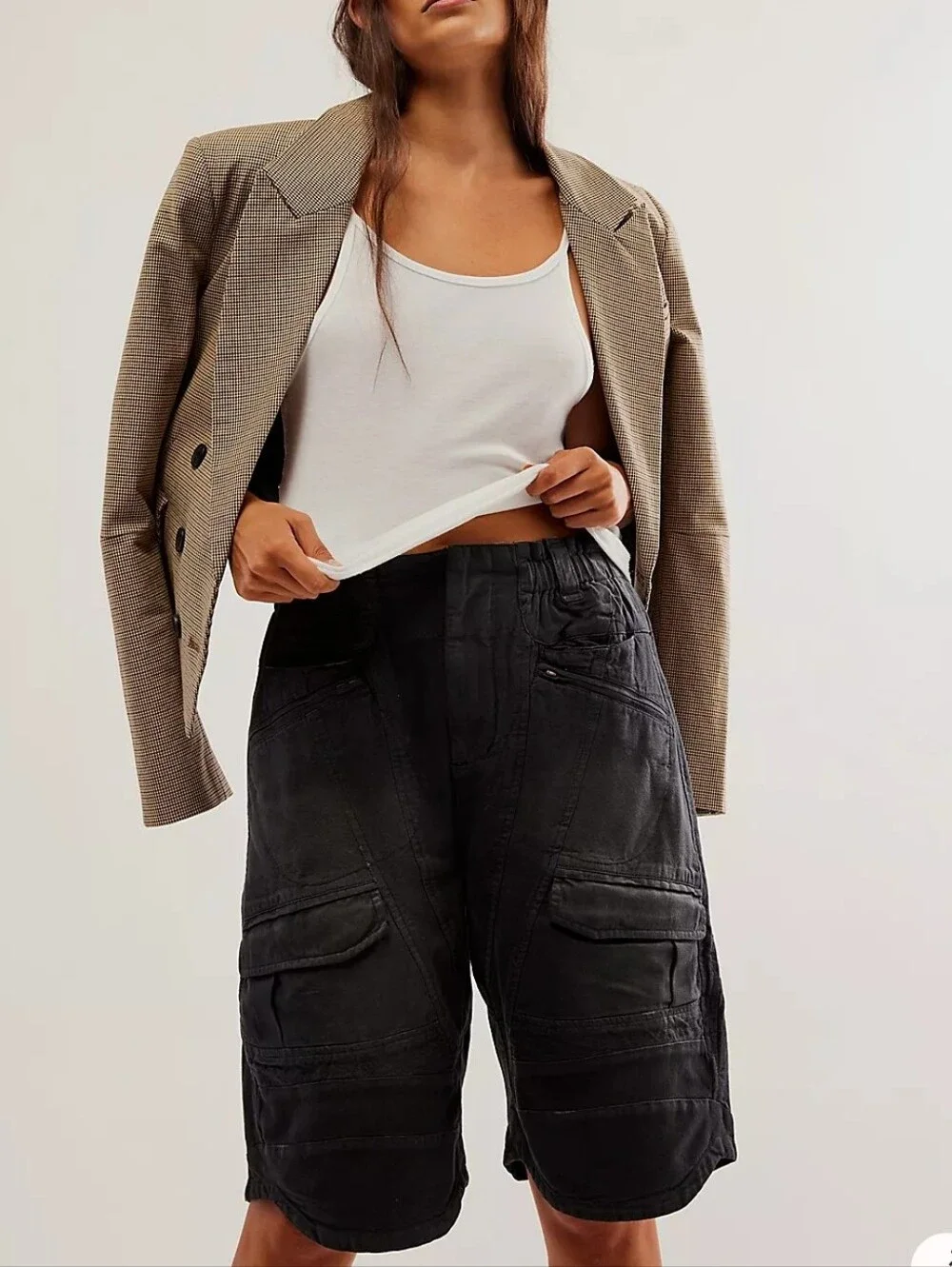 NWT Free People Islands Of Time Utility Shorts In Washed Black Medium
